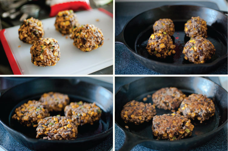 20120523-FarroBeanCornBurger-02 Black Bean, Corn, Farro Vegetarian Burger | 3 Ingredients / 3 Ways | Cook Smarts by Jess Dang