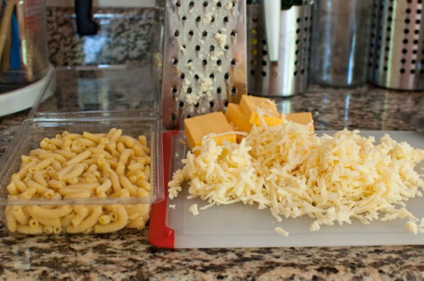 Fresh rigatoni & grated cheese for baked macaroni and cheese Fresh rigatoni & grated cheese for baked macaroni and cheese