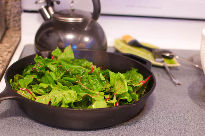 Sauteeing chard leaves