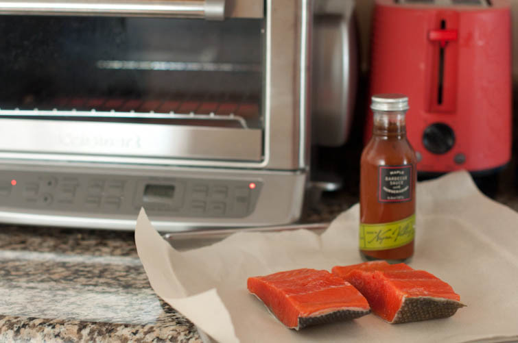 Preparing to bake salmon