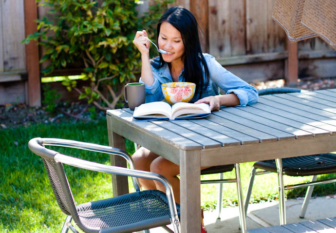 Jess enjoying her pureed soup over an al fresco lunch | Cook Smarts by Jess Dang Jess enjoying her pureed soup over an al fresco lunch | Cook Smarts by Jess Dang