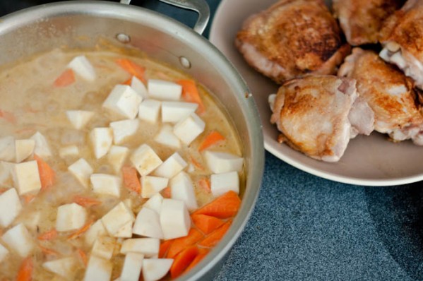 Sauteeing carrots and turnips for yellow chicken curry | Cook Smarts by Jess Dang