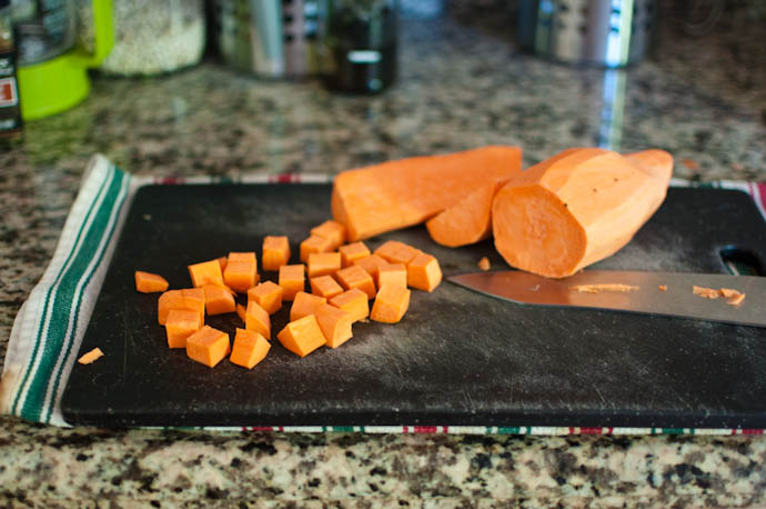 Peel and cubed sweet potatoes