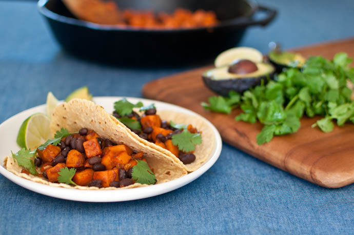 Sweet potato and black bean vegetarian tacos by Cook Smarts