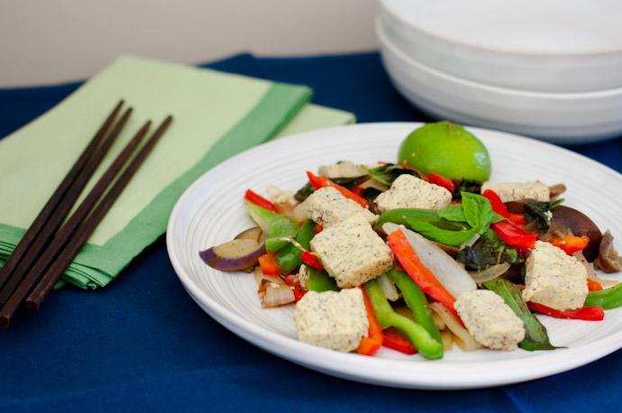 Thai Basil Stir-Fry with Tofu, Eggplant, and Peppers