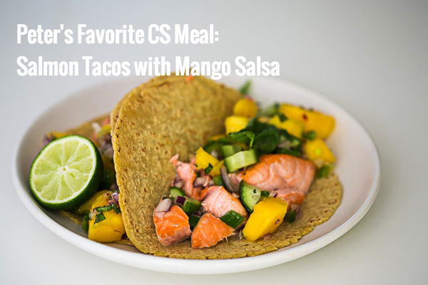 Salmon tacos with mango salsa
