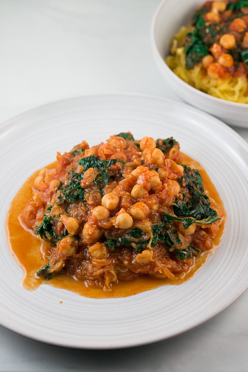 Chickpea and Kale Tomato Sauce with Spaghetti Squash Recipe Cook Smarts
