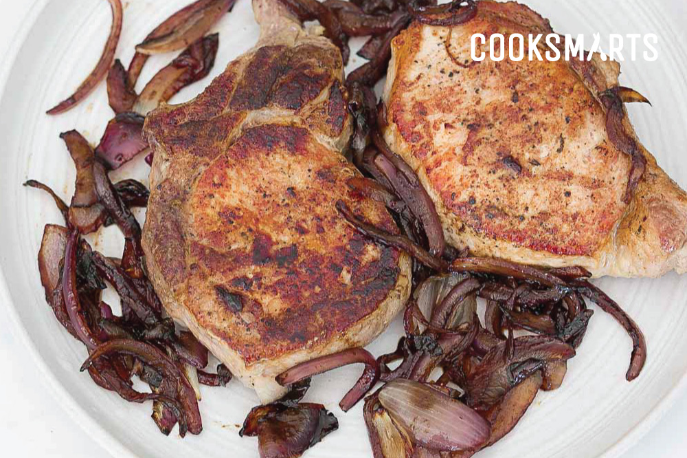 Pork Chops with Balsamic Red Onions #recipe via @cooksmarts