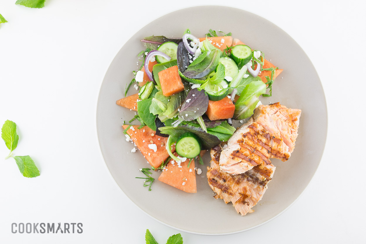 Grilled Salmon with Watermelon Feta Salad #recipe via @CookSmarts