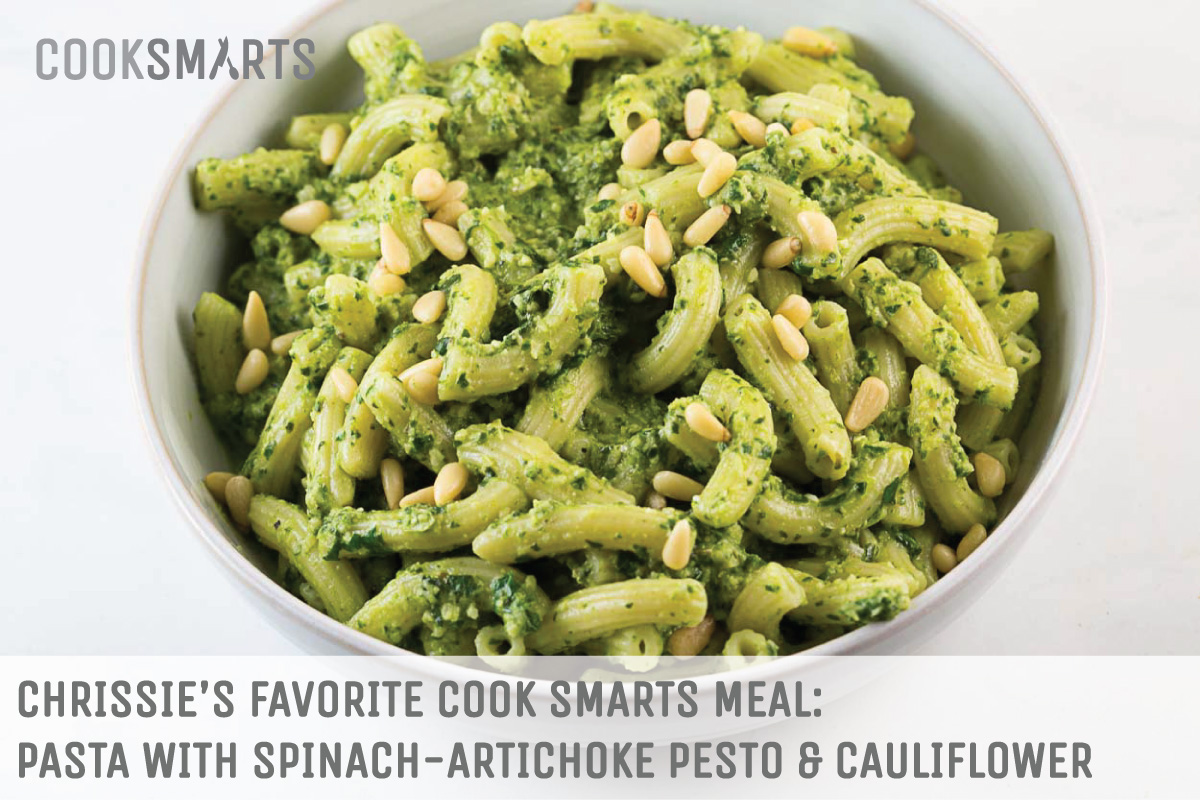 Chrissie's favorite @CookSmarts meal: Pasta with Spinach-Artichoke Pesto
