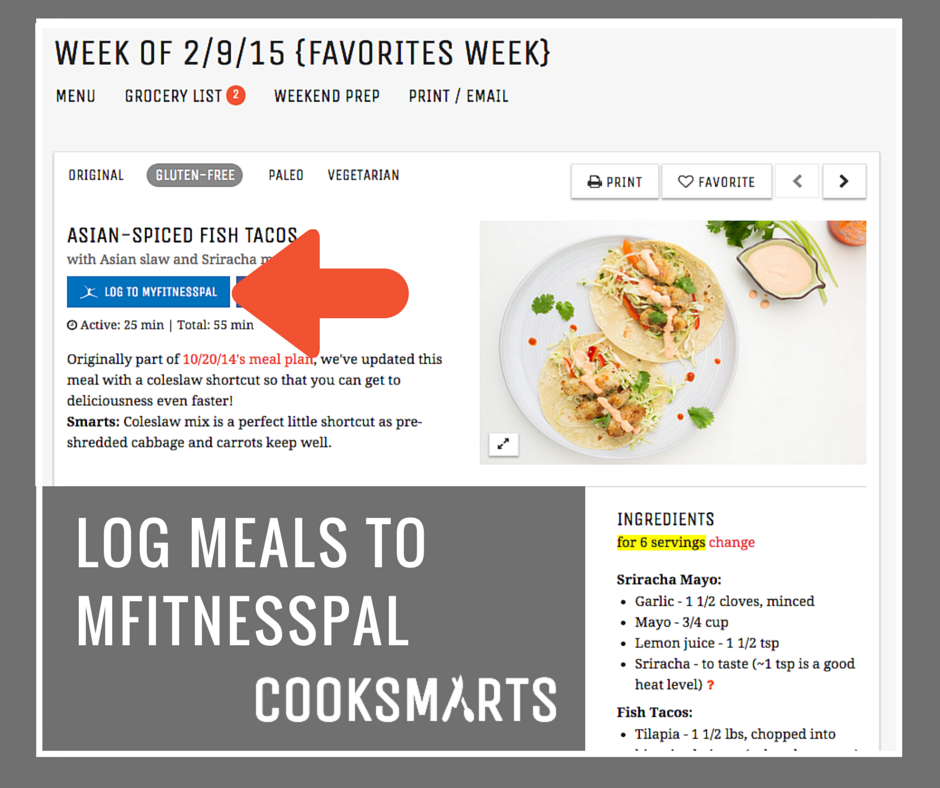 Log @cooksmarts meals to @myfitnesspal
