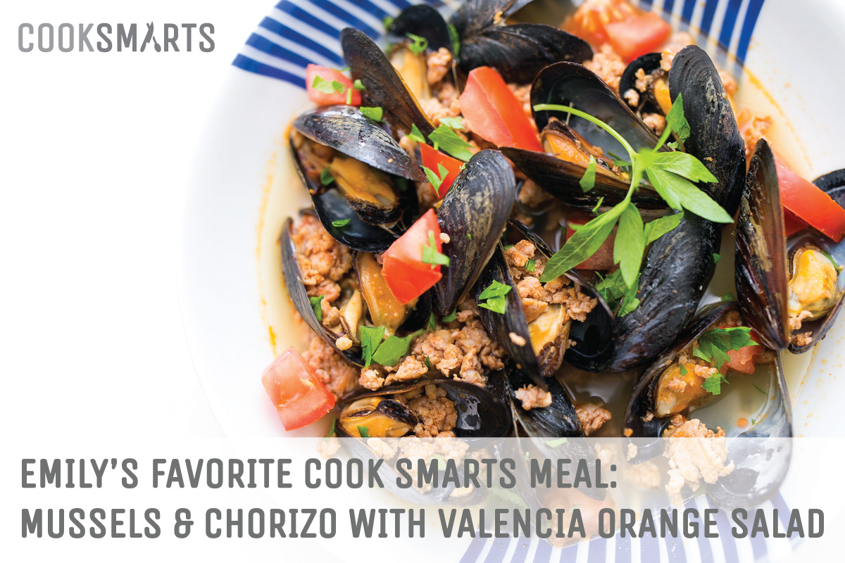 Emily's favorite @CookSmarts meal: Mussels and Chorizo