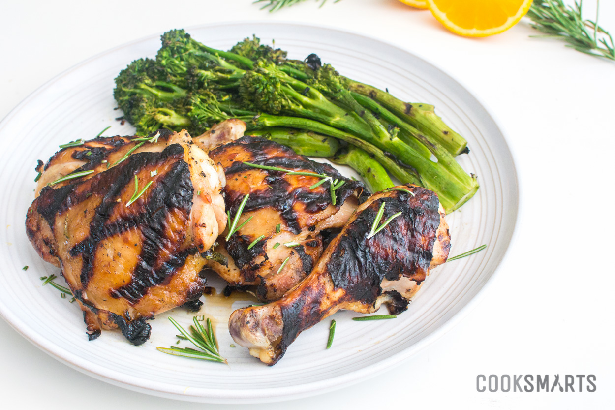 Grilled Orange-Rosemary Chicken with Garlic Fennel Broccolini | Weeknight Meal #recipe via @CookSmarts