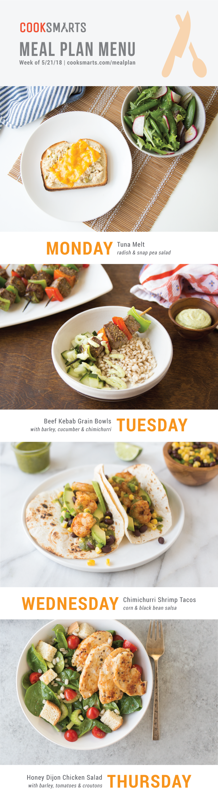 Weekly Meal Planner | Menu for Week of 5/21/18 via Cook Smarts