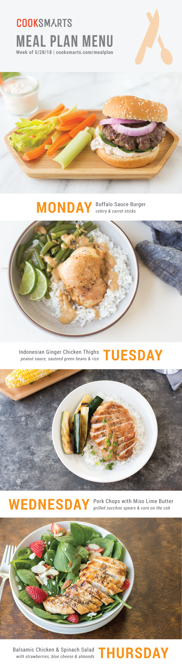Weekly Meal Planner | Menu for Week of 5/28/18 via Cook Smarts