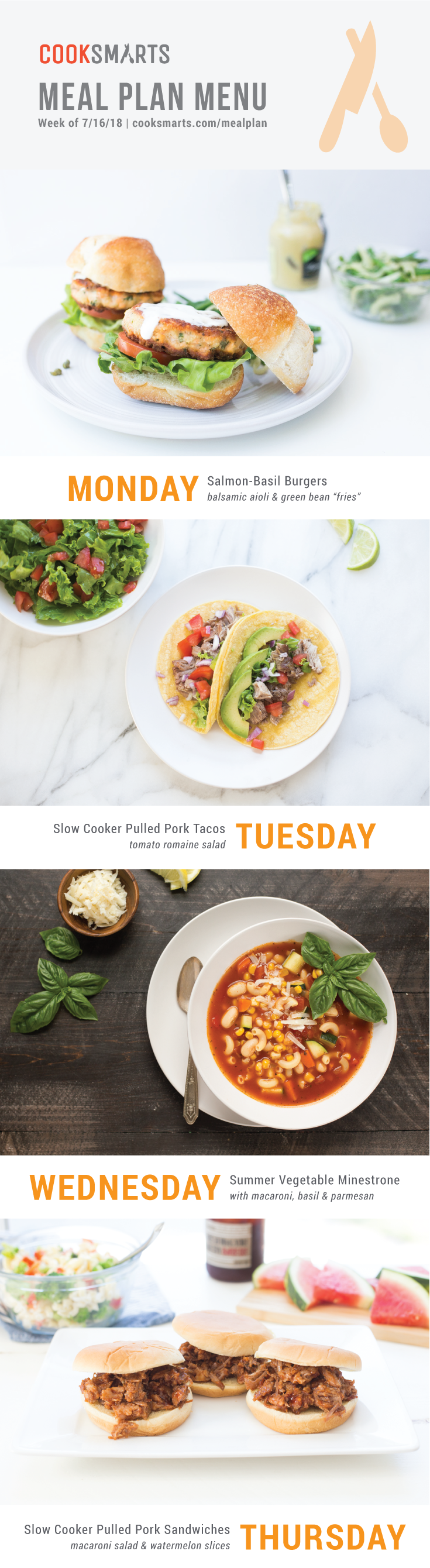 Weekly Meal Planner | Menu for Week of 7/16/18 via Cook Smarts