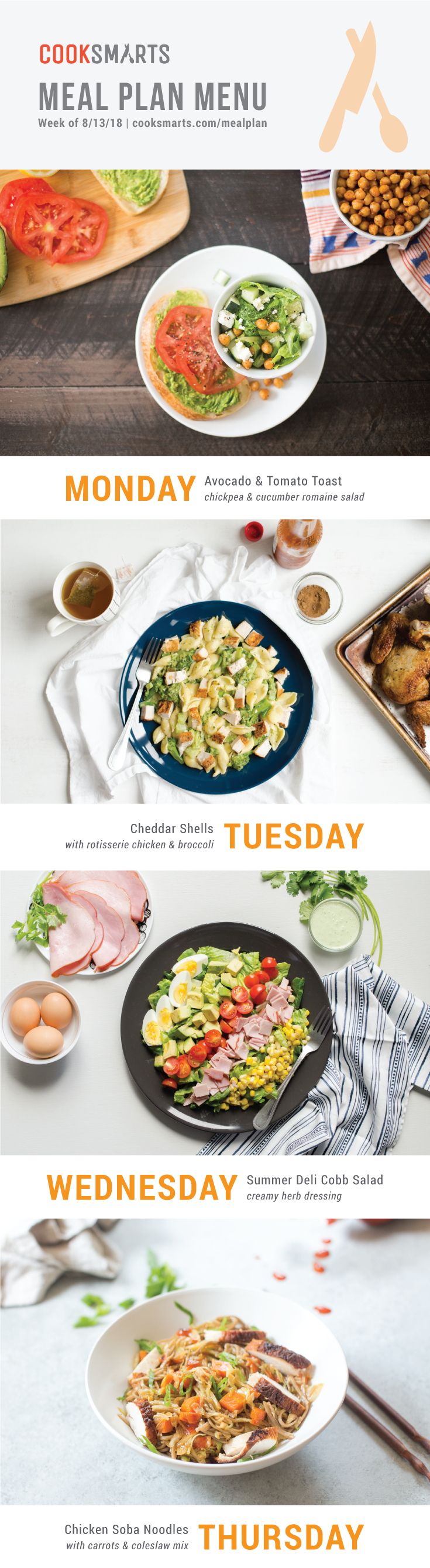 Weekly Meal Planner | Menu for Week of 8/13/18 via Cook Smarts