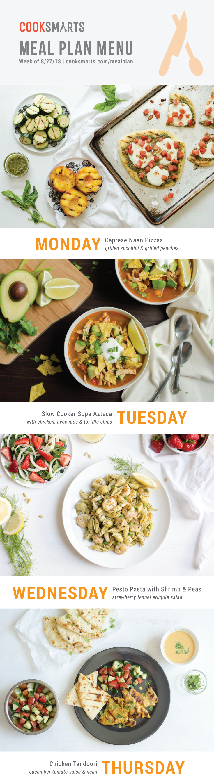 Weekly Meal Planner | Menu for Week of 8/27/18 via Cook Smarts