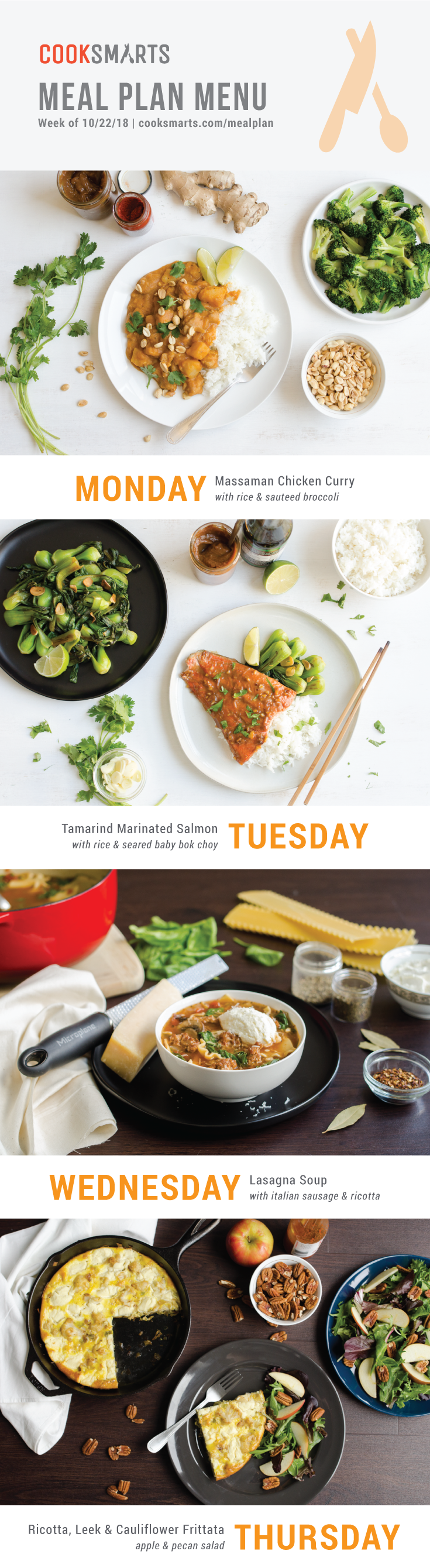 Weekly Meal Planner | Menu for Week of 10/22/18 via Cook Smarts