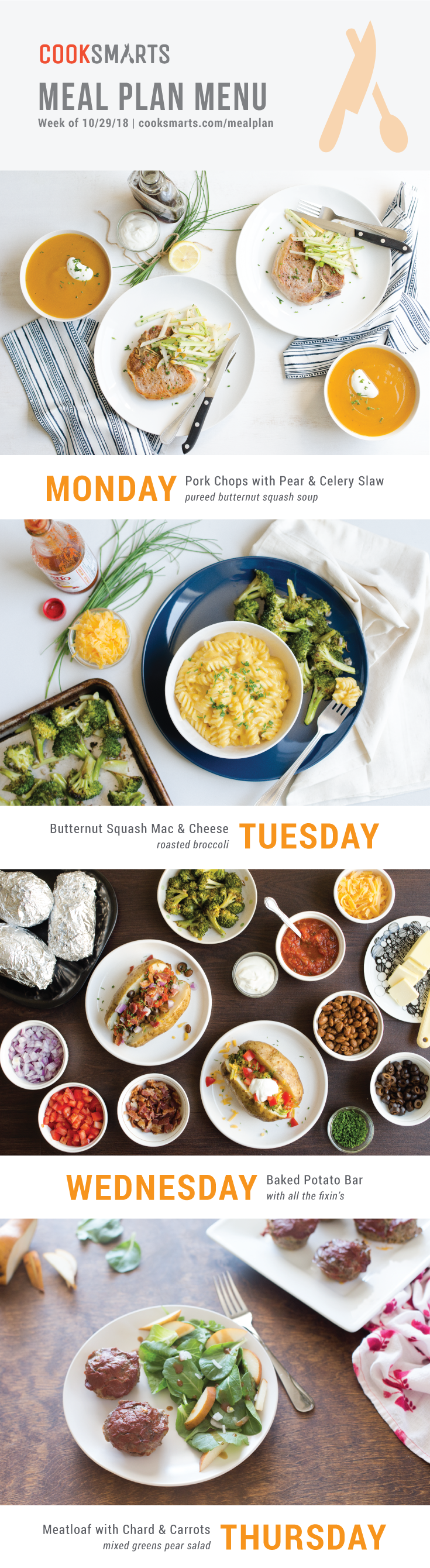 Weekly Meal Planner | Menu for Week of 10/29/18 via Cook Smarts