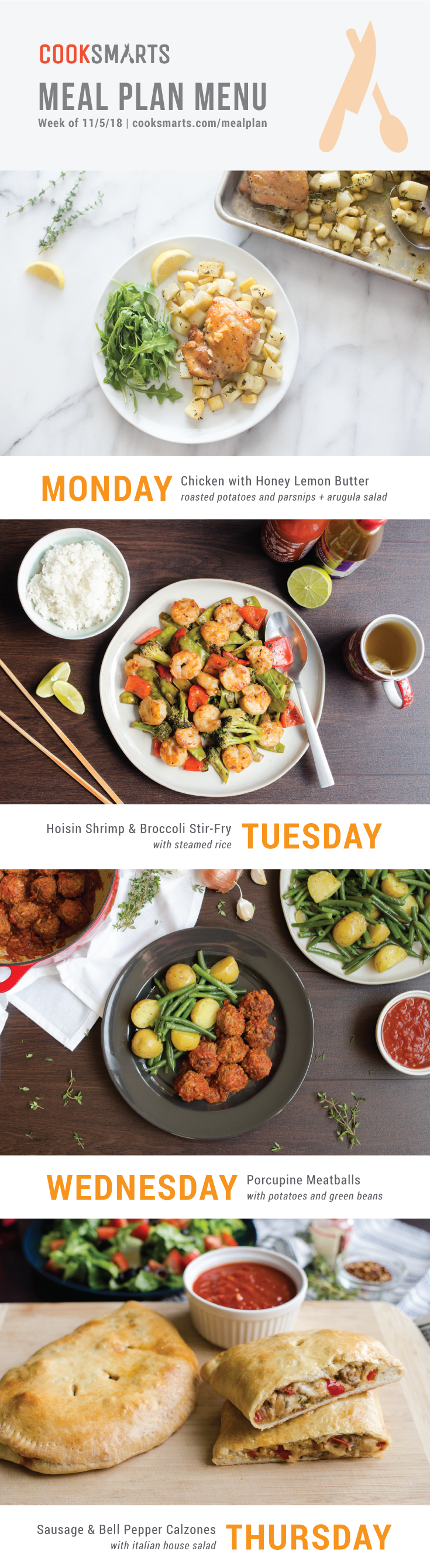 Weekly Meal Planner | Menu for Week of 11/5/18 via Cook Smarts