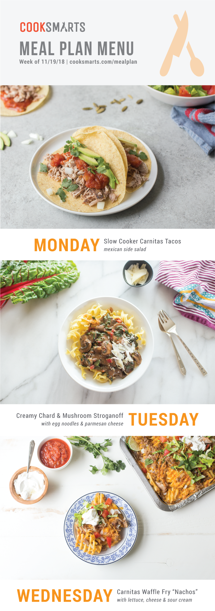 Weekly Meal Planner | Menu for Week of 11/19/18 via Cook Smarts