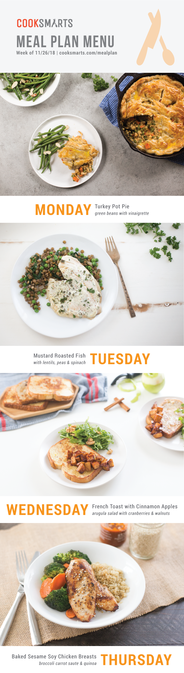 Weekly Meal Planner | Menu for Week of 11/26/18 via Cook Smarts