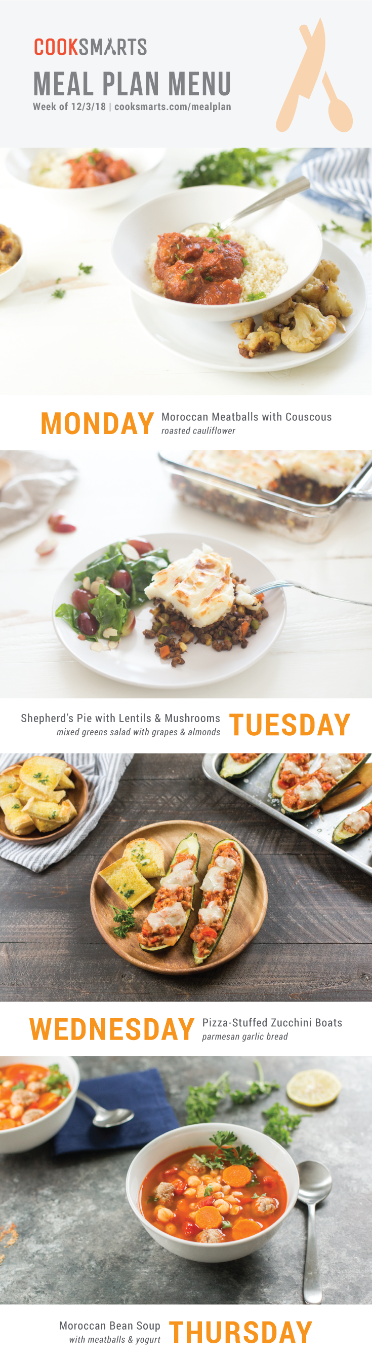 Weekly Meal Planner | Menu for Week of 12/3/18 via Cook Smarts