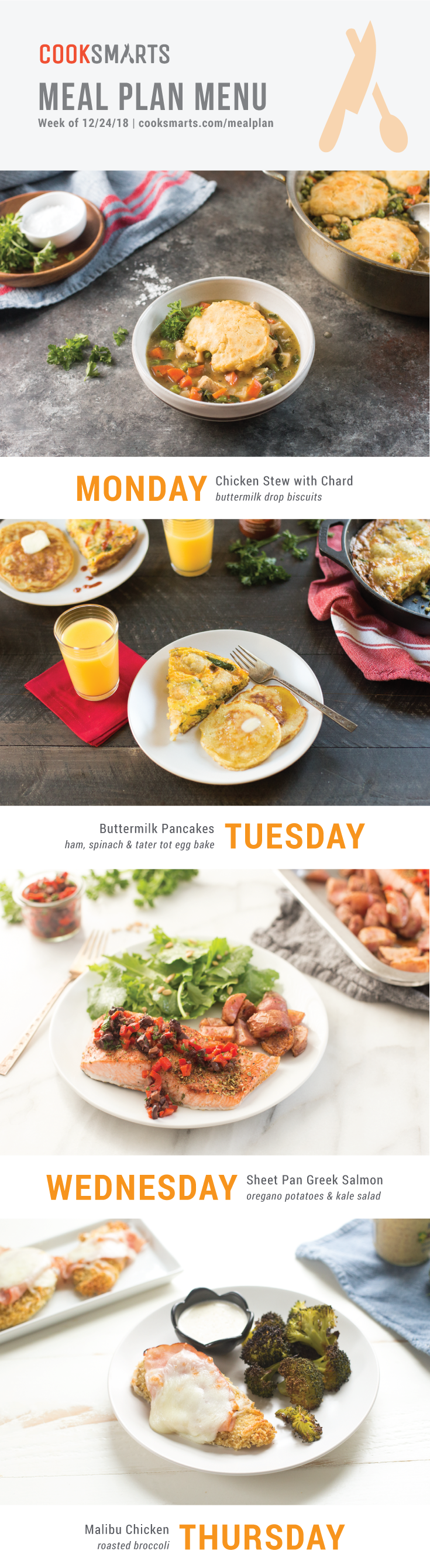Weekly Meal Planner | Menu for Week of 12/24/18 via Cook Smarts